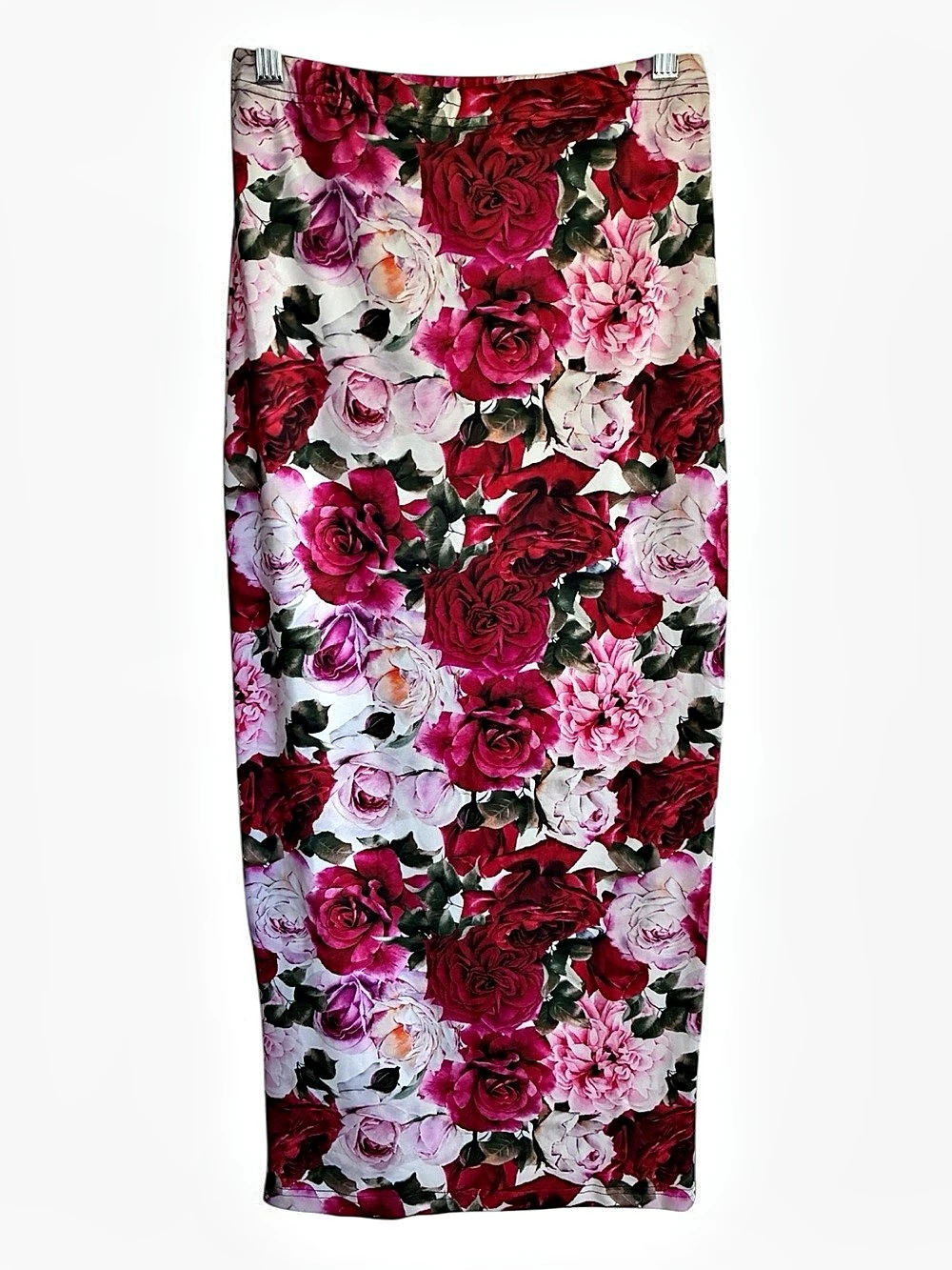 NWT SHEIN Romantic Coquette Pin-up Bodycon Floral Maxi Skirt in Pink & Red Sz S